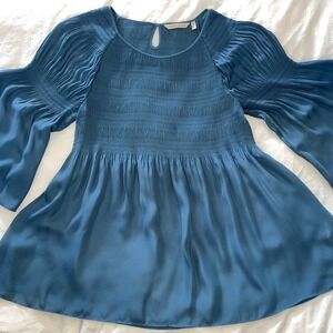 Soft Surroundings Womens Tunic Top Sz S Bell Sleeve Smocked Boho Chic